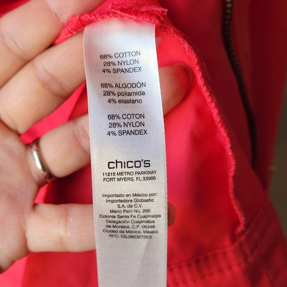 Chico's Luxe Twill Utility Jacket Malibu Punch zip snap front closure Size 2 - Picture 4 of 10